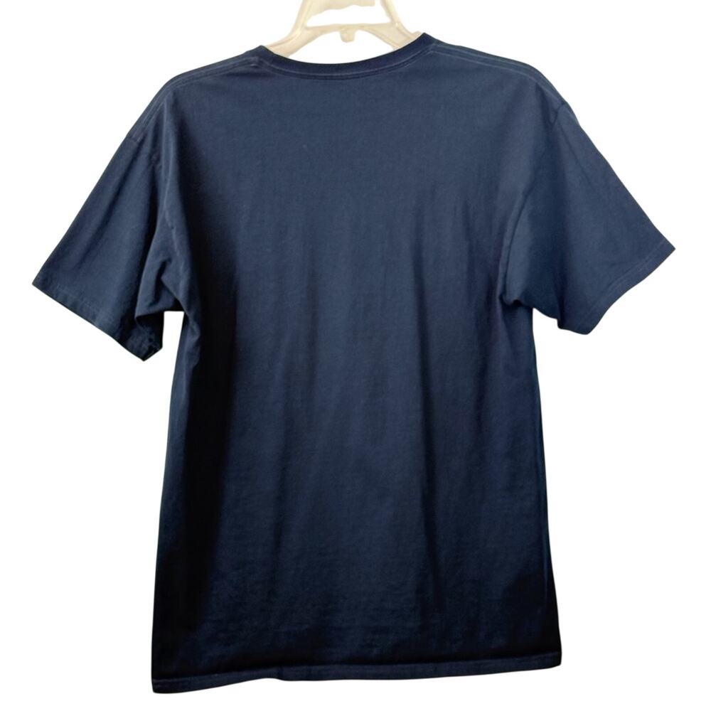 Hurley Navy Graphic Print T Shirt Gold and Light Blue Print Logo - Picture 2 of 16